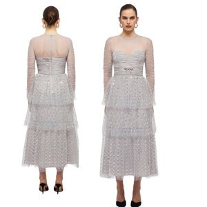 self portrait clutter sequin maxi dress in stone NWT